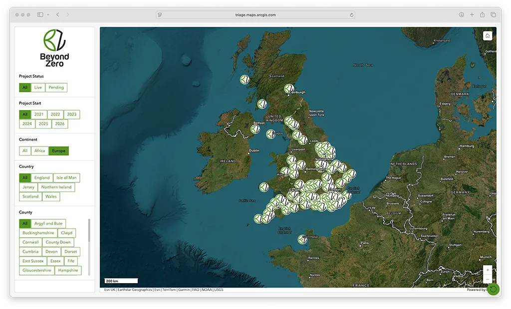 Beyond Zero Project Map - UK & Channel Islands