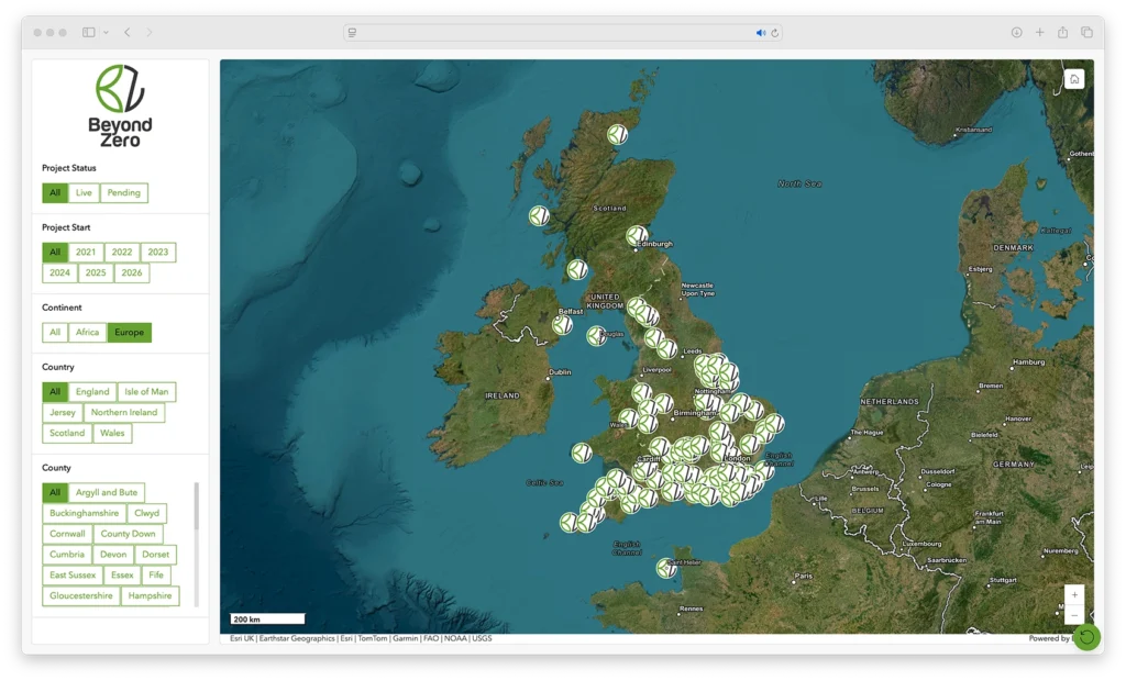 Beyond Zero Project Map - UK & Channel Islands